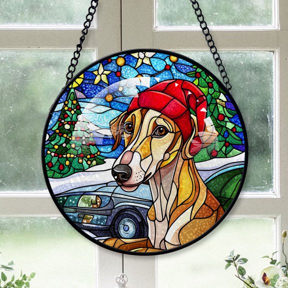 Whippet Dog stained glass hanging ornament, holiday gift for Dog enthusiasts