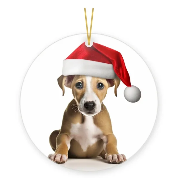 Whippet Fawn Puppy Ceramic Christmas 2D FLAT CIRCLE Ceramic Ornament