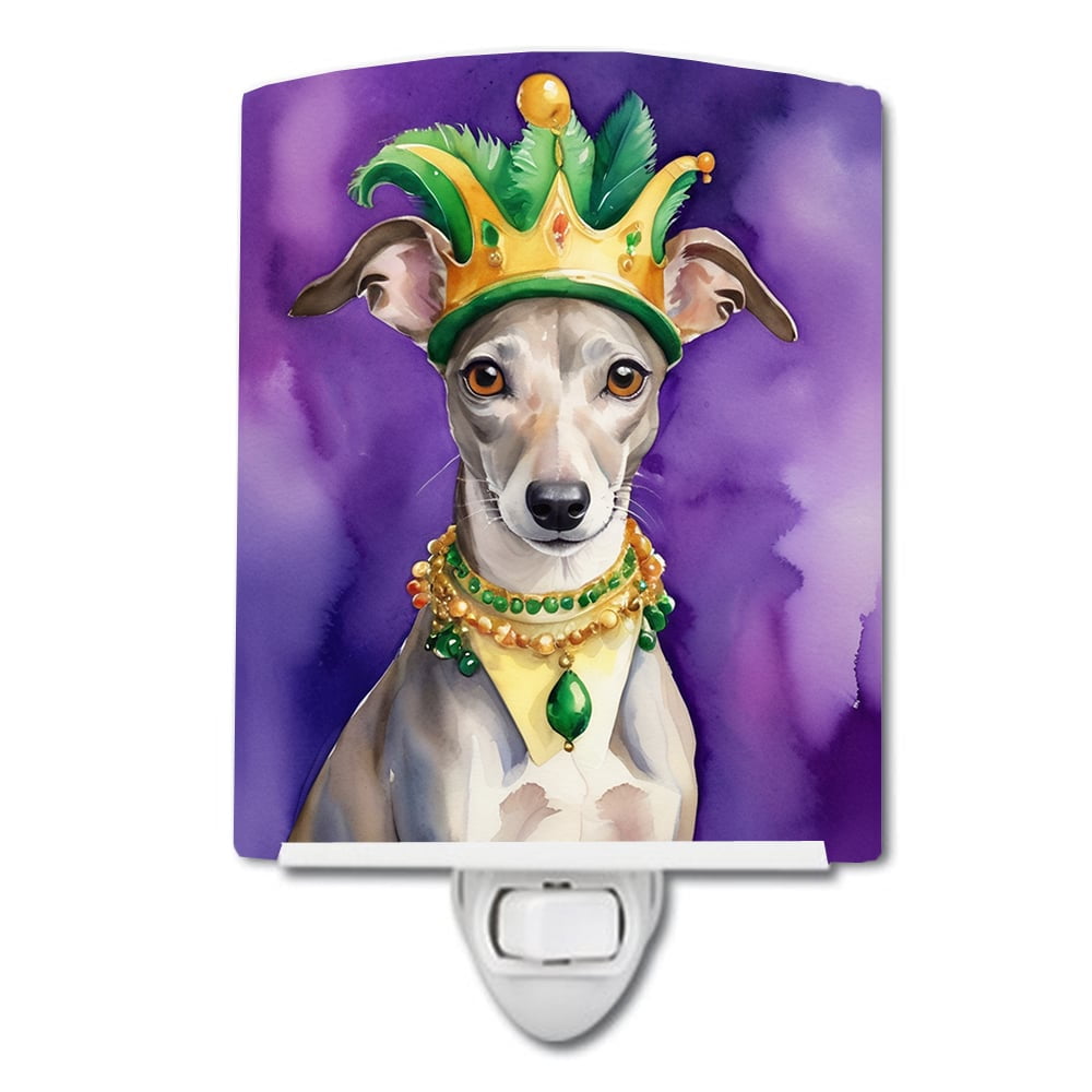 Whippet King of Mardi Gras Ceramic Night Light 4 in x 6 in