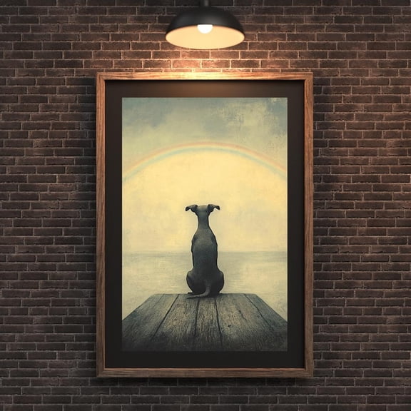Whippet Rainbow Bridge Memorial Wall Art Print, Unframed Paper Poster 24x36in