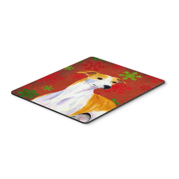 "Whippet Red and Green Snowflakes Holiday Christmas Mouse Pad Hot Pad or Trivet"