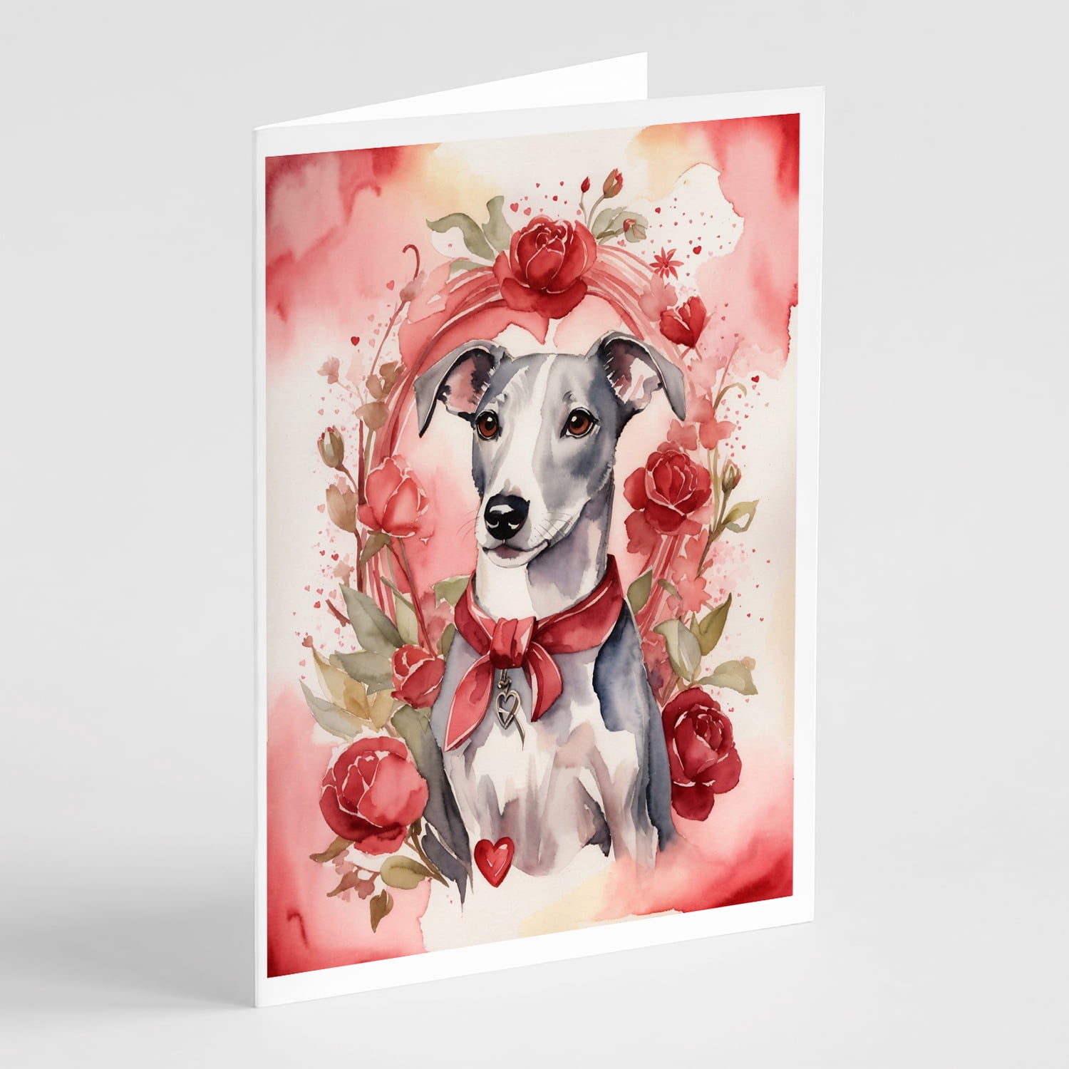 Whippet Valentine Roses Greeting Cards Pack of 8 7 in x 5 in