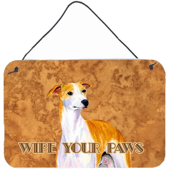 Whippet Wipe Your Paws Aluminium Metal Wall or Door Hanging Print - 8 x 12 in.