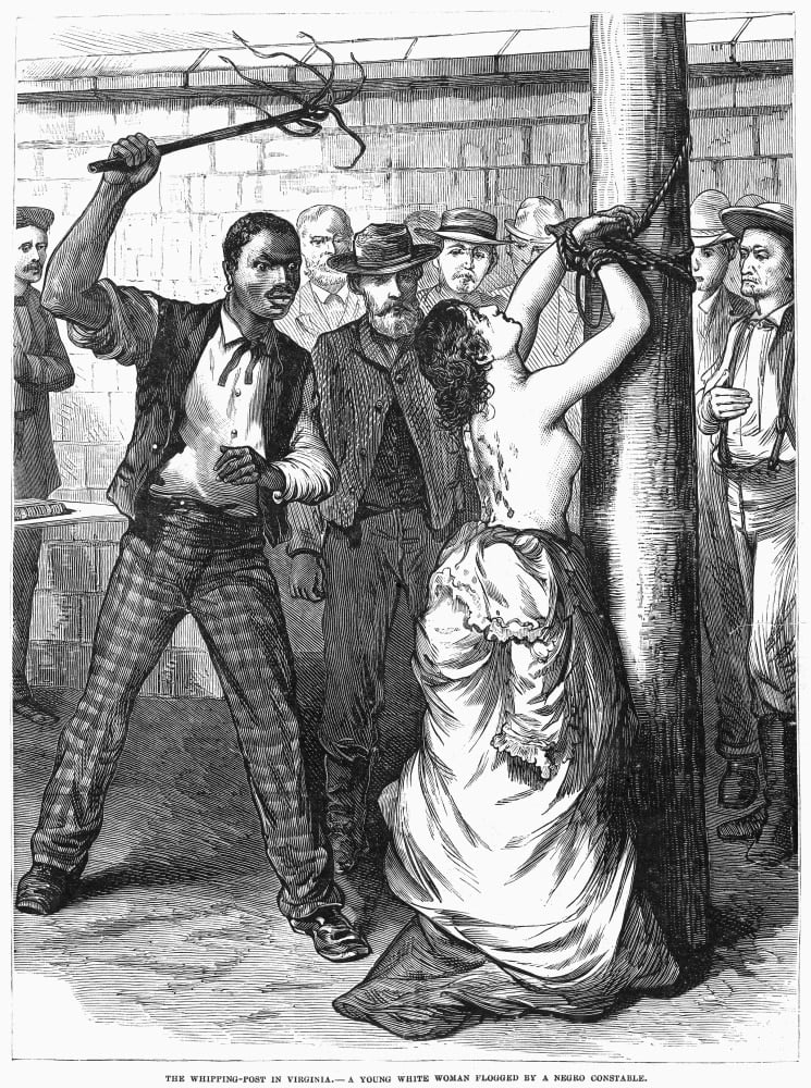 Whipping Post, 1878. /Na White Woman Being Flogged By An African