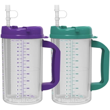 2 Pack W.E. 32 Oz Insulated Mugs With Purple Lids BPA Free Made In USA