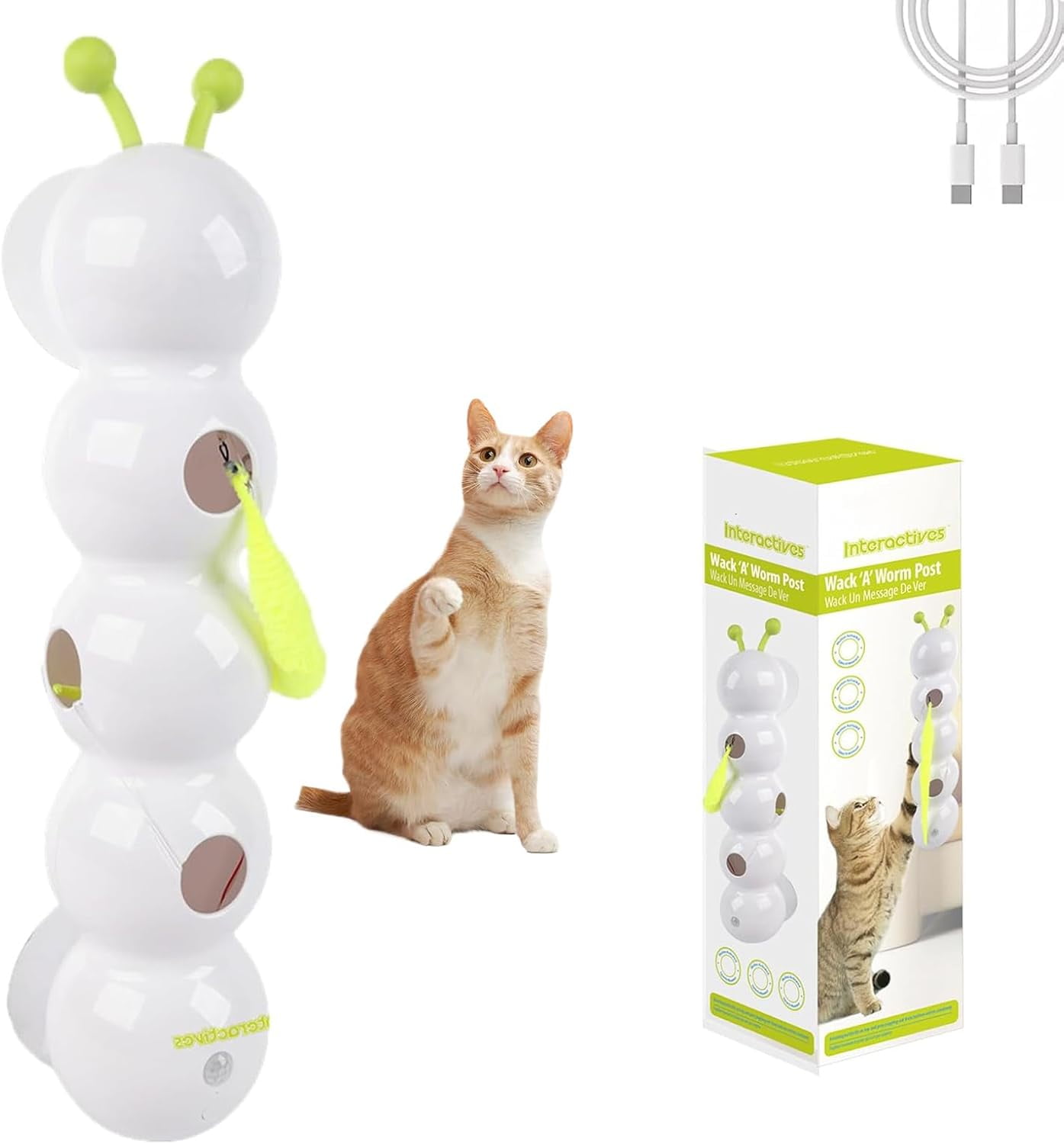 DianSCJ Happy Luna Cat Toy, Whirlie Smart Motion Cat Toy With Worm