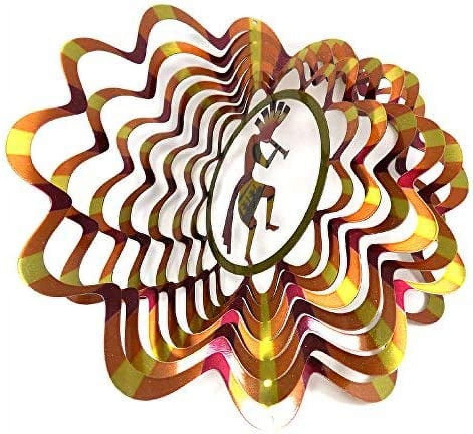 Whirligig 3D Wind Spinner Hand Painted Stainless Steel Kokopelli (12" Inch, Multi Color