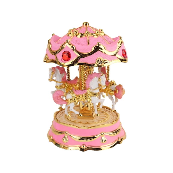 Battery Operated Pink Merry Go Round Music Box for Home Decor