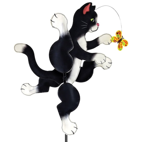 Whirligig Spinner Running Cat 22" Playful Feline-Themed Design, Weather-Resistant Outdoor Decor, Durable & Lightweight for Patios, Yards, and Gardens - Eye-Catching Wind Spinner