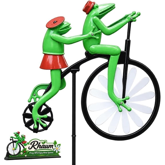 Whirligig Wind Spinner Vintage Frog Riding Bike Metal Spinning Windmill 3D Iron Animal on Motorcycle Spinner Yard Art Sculpture Ornament Garden Lawn Decor Outdoor
