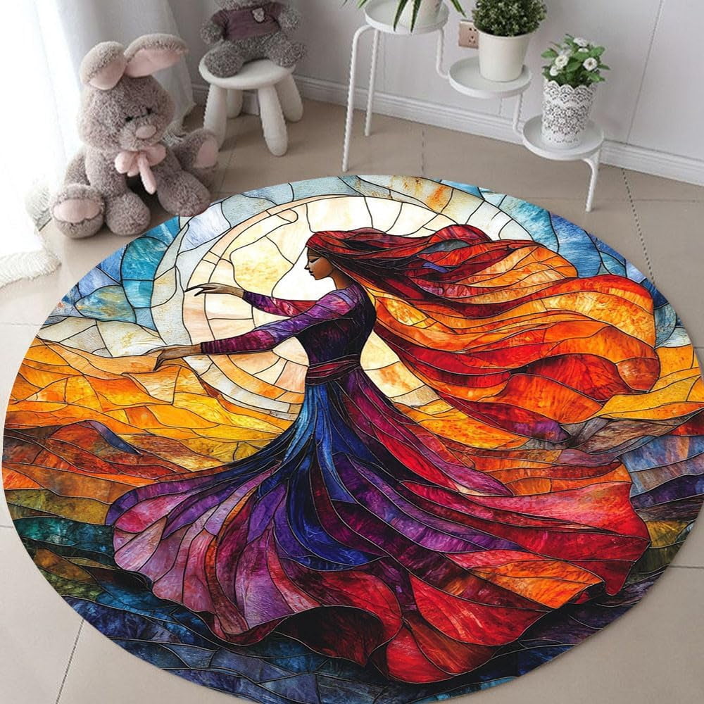 Whirling Dervish Round Rug, sufi dancer circle carpet for bedroom ...