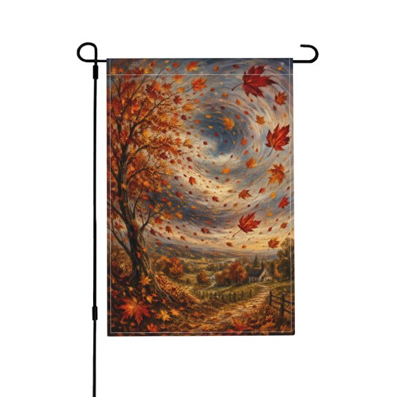 Whirling Fall Leaves Garden Flag with Blowing Maple Leaves Over Countryside for Autumn Outdoor Decor 12x18 in