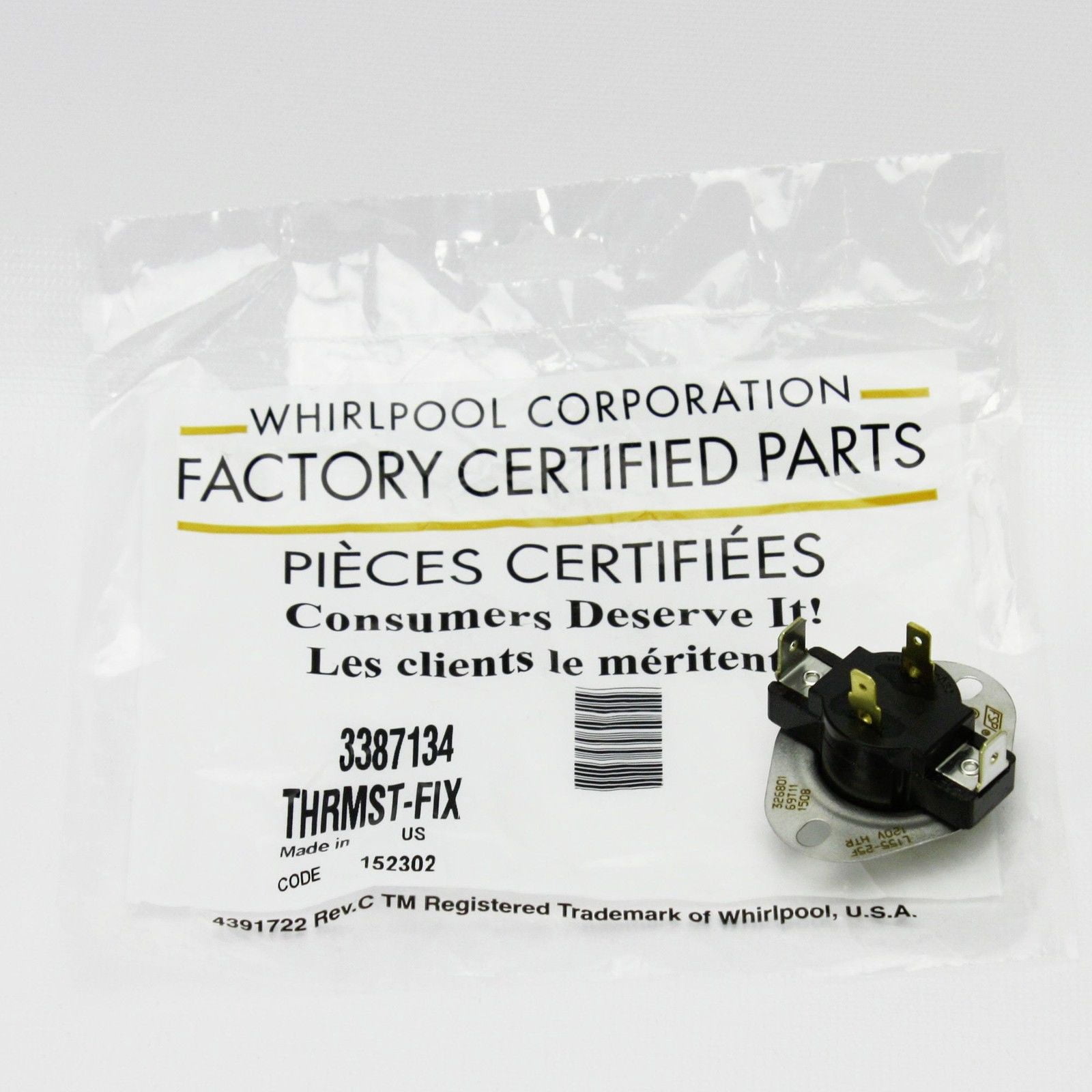 Whirlpool 3387134 Fixed OEM Thermostat for Dryer
