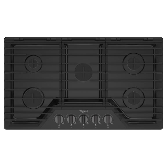 Whirlpool 36 Inch Gas Cooktop, 5 Burner Black Stainless Steel WCGK5036PV