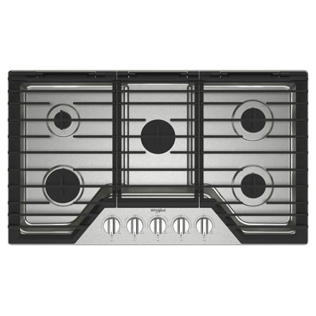 Whirlpool - 36" Built-In Gas Cooktop with 5 Burners and EZ-2-Lift Hinged Cast-Iron Grates - Stainless Steel