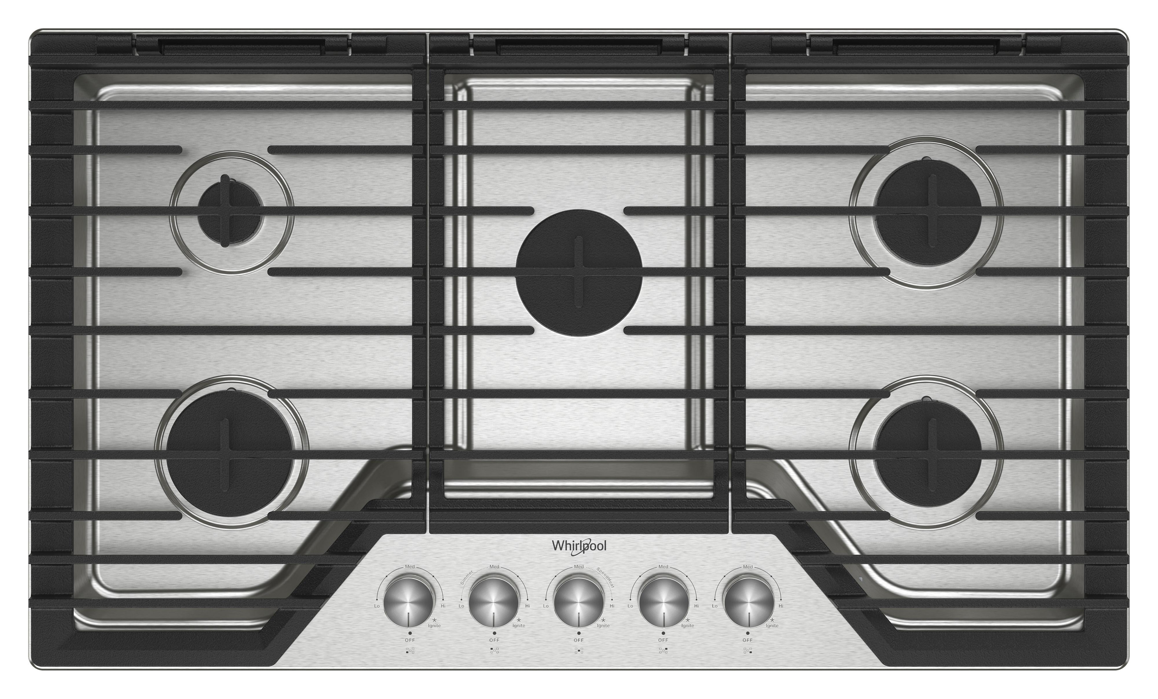 Whirlpool 36 Inch Gas Cooktop, 5 Burner Stainless Steel WCGK7036PS