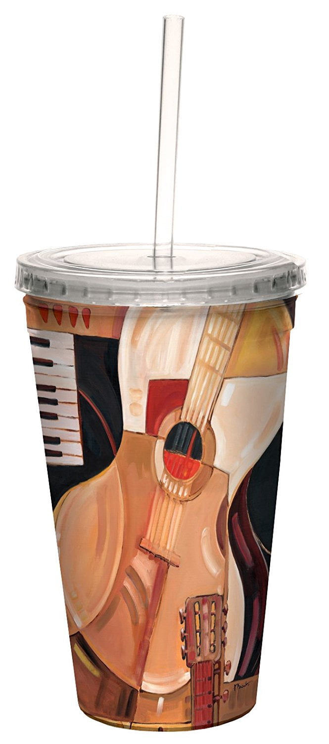 Tree-Free Greetings cc33399 Cool Abstract Guitar by Paul Brent Artful Traveler Double-Walled Cool Cup with Reusable Straw, 16-Ounce, Multicolored
