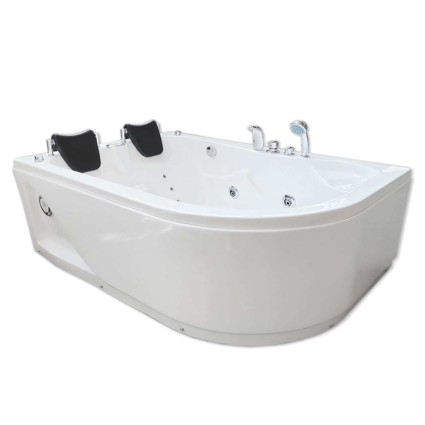White Acrylic Corner Whirlpool Bathtub with Jets and Faucet