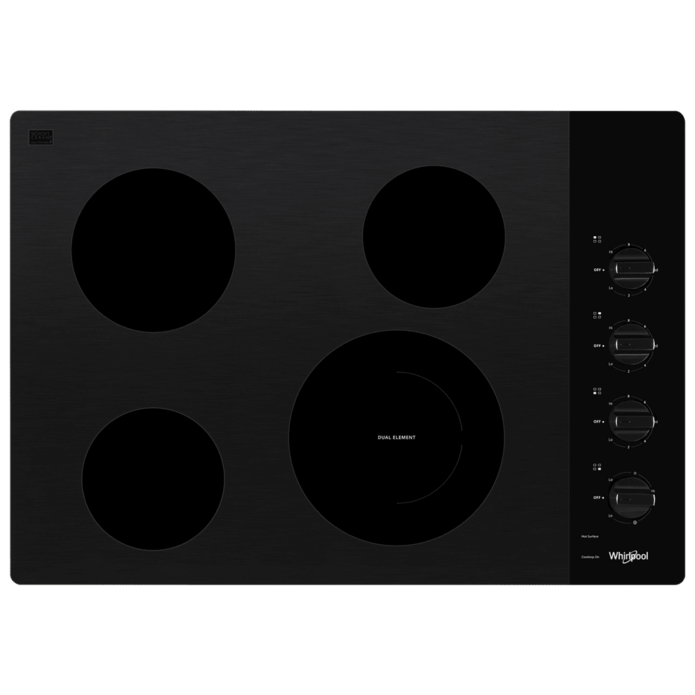 Whirlpool electric ceramic glass cooktop with dual radiant element and hot surface indicator