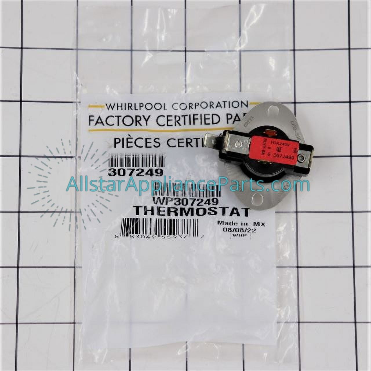 Whirlpool Dryer Cycling Thermostat WP307249