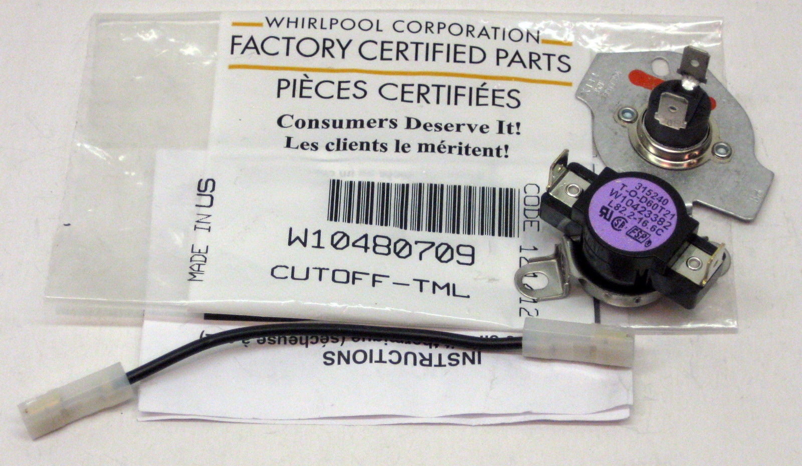 Whirlpool Genuine OEM Kenmore Dryer Thermostat Kit W10480709 280010 PS3508094