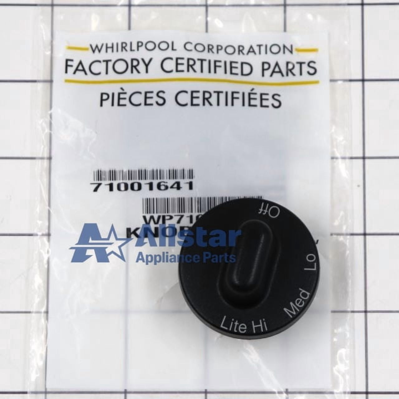Whirlpool Range/Stove/Oven Control Knob WP71001641