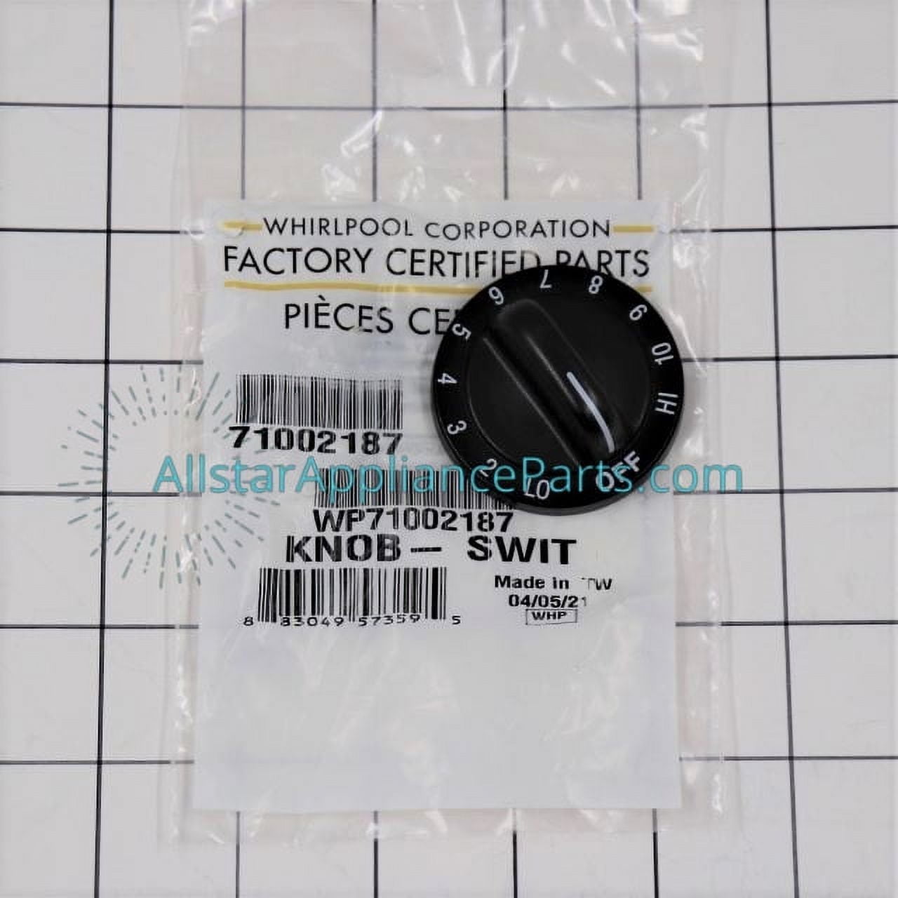 Whirlpool Range/Stove/Oven Control Knob WP71002187