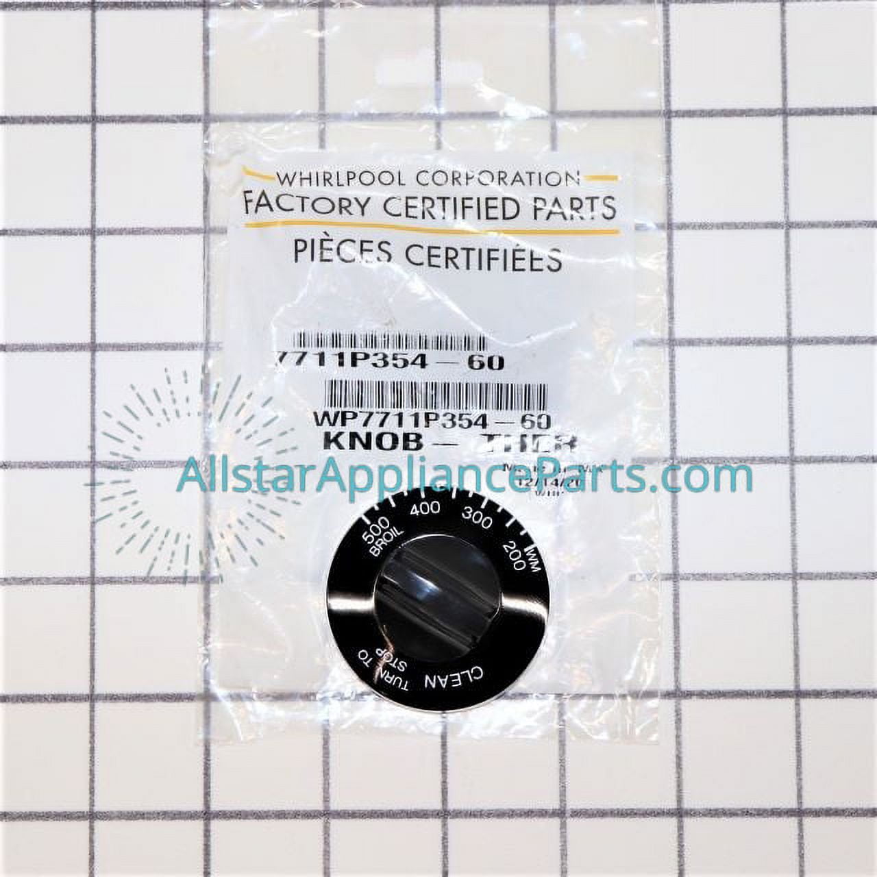 Whirlpool Range/Stove/Oven Thermostat Knob WP7711P354-60