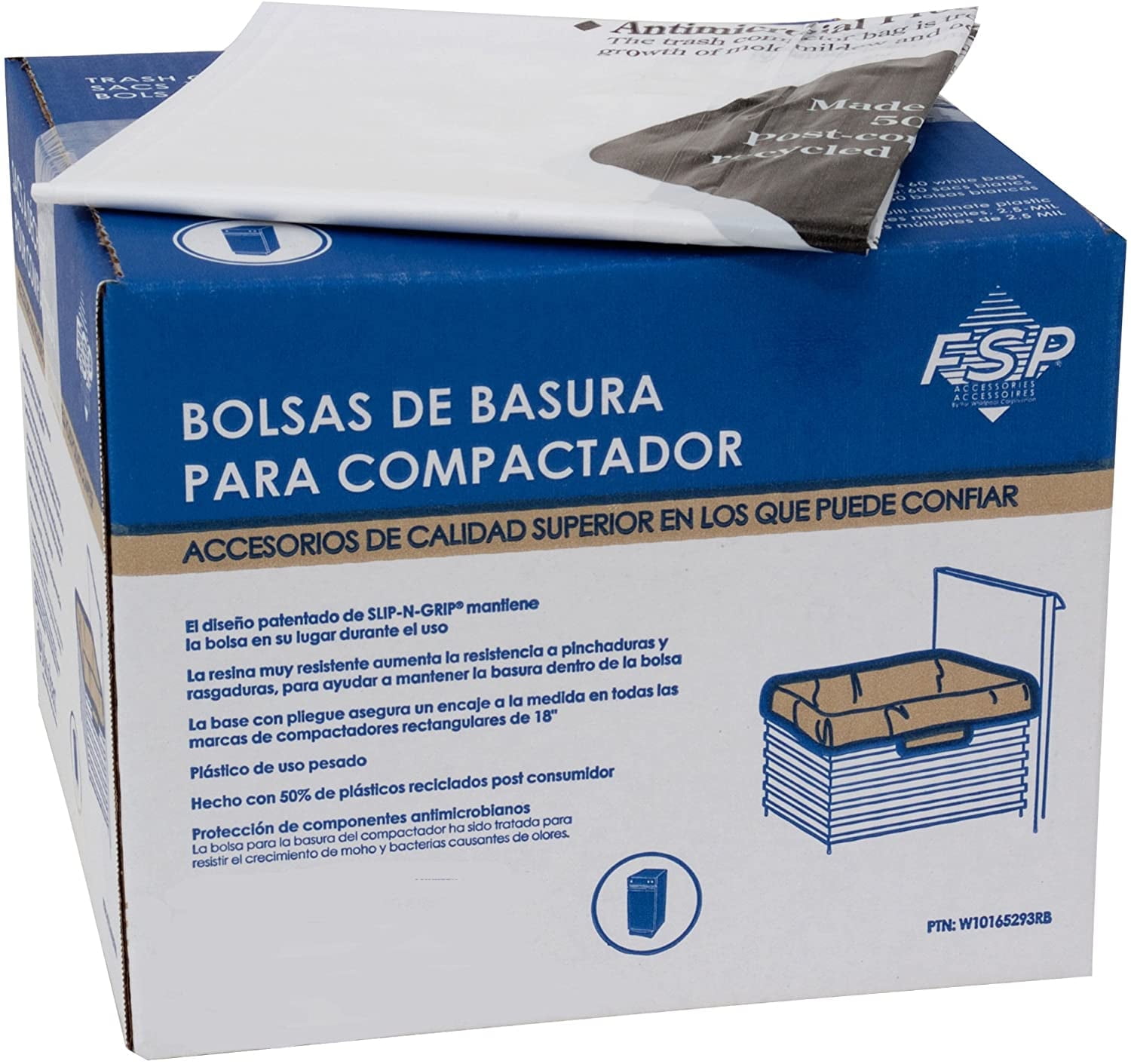 Whirlpool W10165293RB Trash Compactor, 18-Inch, 60-Pack Plastic Bags with Odor Remover