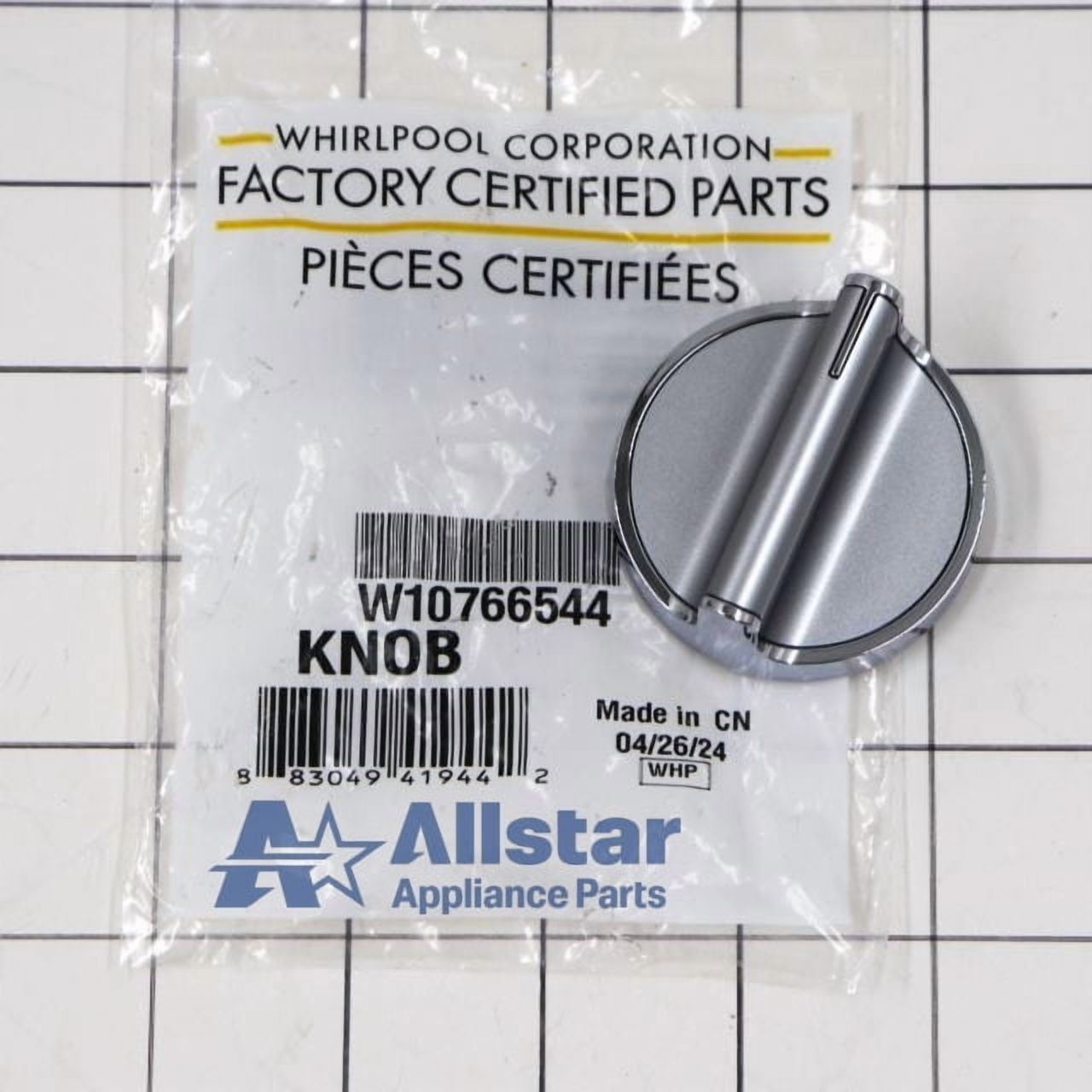 Whirlpool W10766544 Genuine OEM Control Knob, Stainless Steel Replacement Part – Replaces W10430807, W10676228