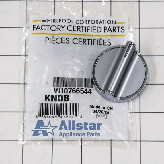 Whirlpool W10766544 Genuine OEM Control Knob, Stainless Steel Replacement Part – Replaces W10430807, W10676228
