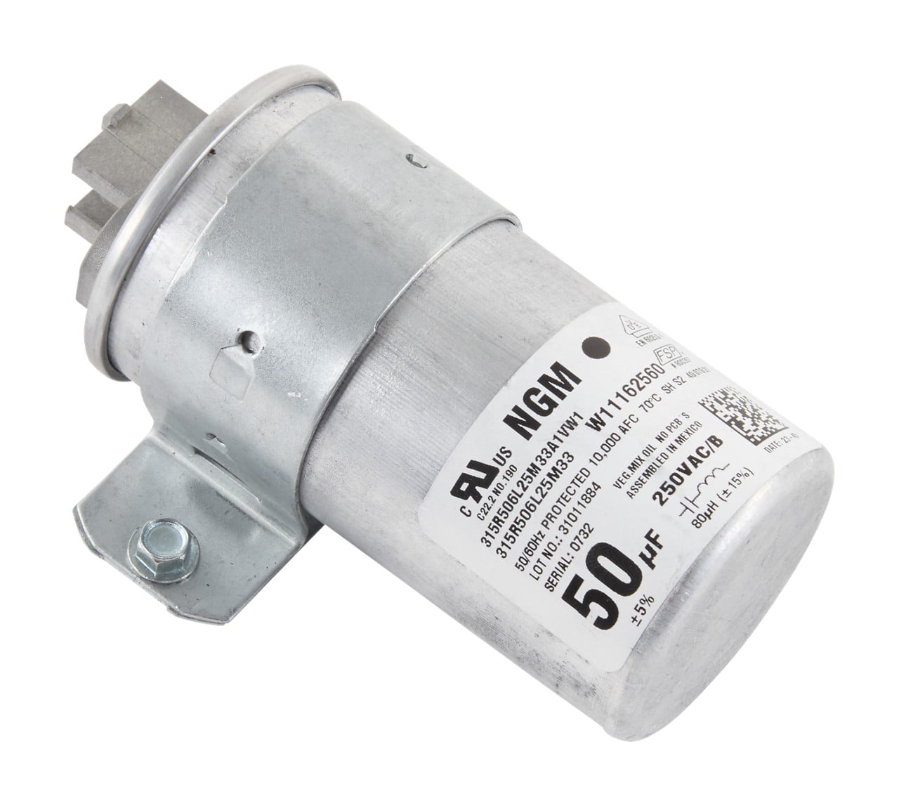 Whirlpool W11395618 Genuine OEM Top Load Washer Run Capacitor Replacement Part - Replaces W10390446, W10625046, W10843769, W10866250, W11158831, W11162560, W11315694, and WPW10625046