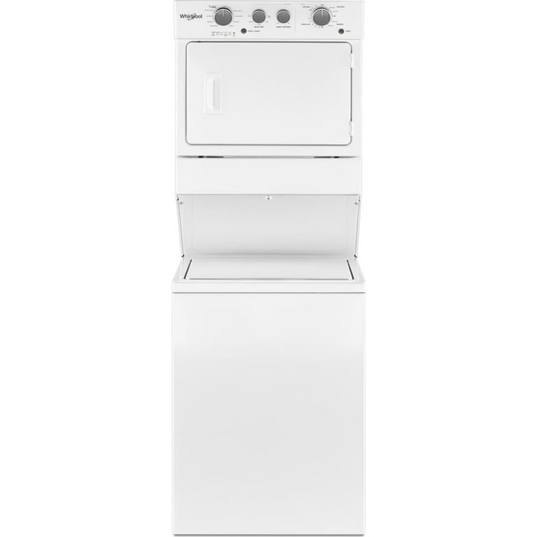 Whirlpool WET4027HW 3.5 Cu. ft Electric Stacked Laundry Center 9 Wash cycles and Auto Dry Depth 28 3 8 Height 40 1 2 Width 29 HE Soap