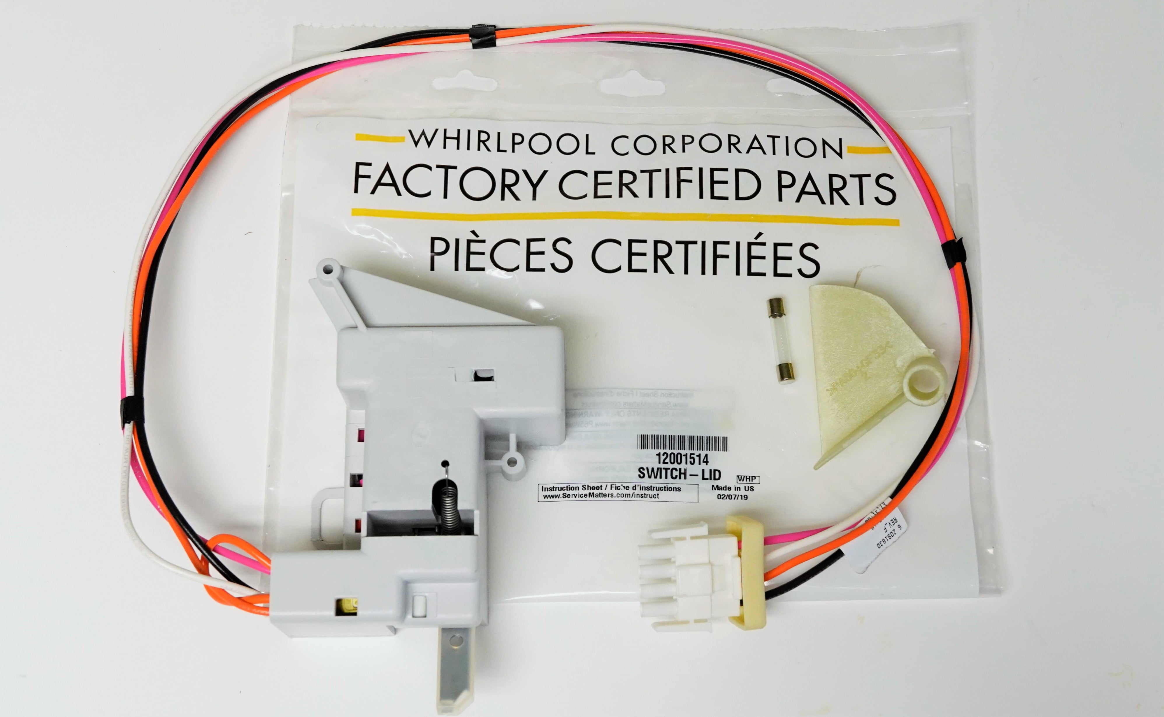 Whirlpool WPL12001514 Washer Lid Switch Assembly with Fuse