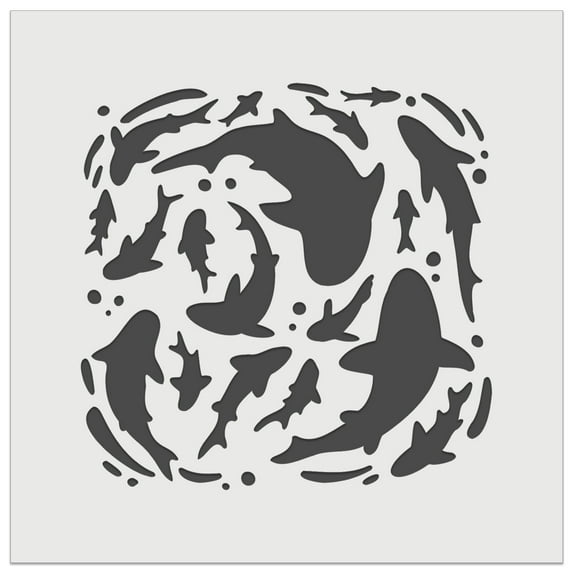 Whirlpool of Ocean Sharks and Fish DIY Cookie Wall Craft Stencil - 9.0 Inch