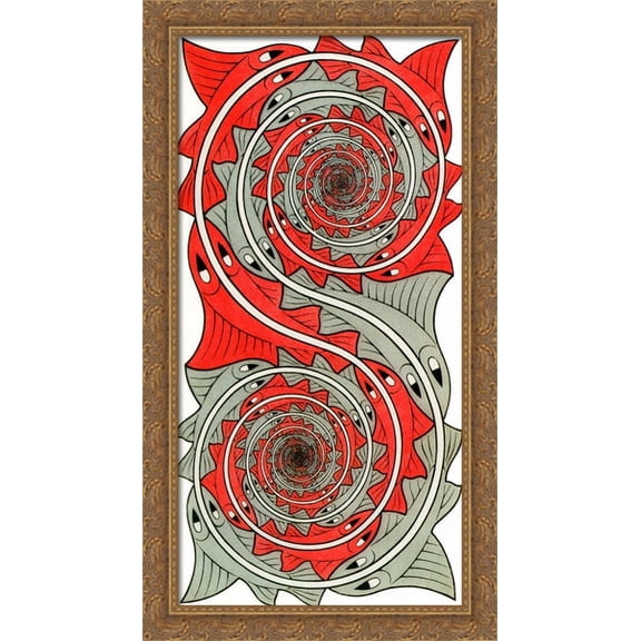 Whirlpools 24x40 Large Gold Ornate Wood Framed Canvas Art by M.C. Escher
