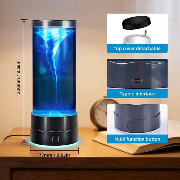 Whirlwind Hurricane Aquarium Light, 7 LED color modes, automatic rotating, soft night light, great for room decor & gifts.