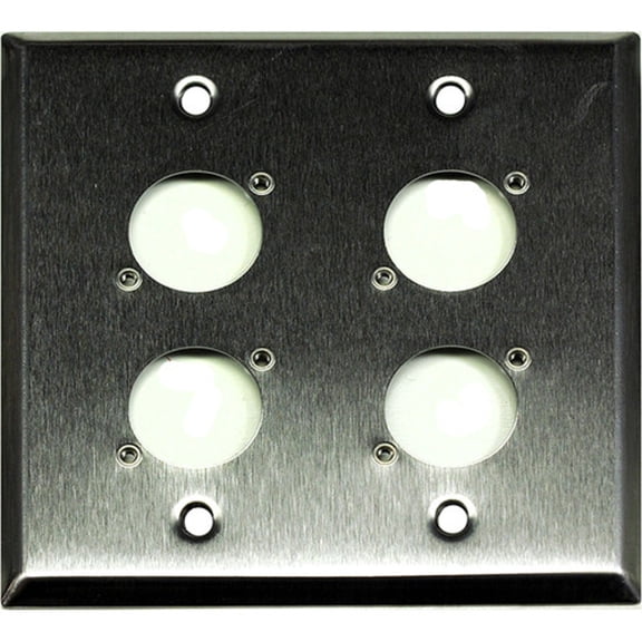 Whirlwind WP2/4NDH Wall Mounting Plate, 2 Gang, Punched for 4 Neutrik D XLRs, Stainless Steel