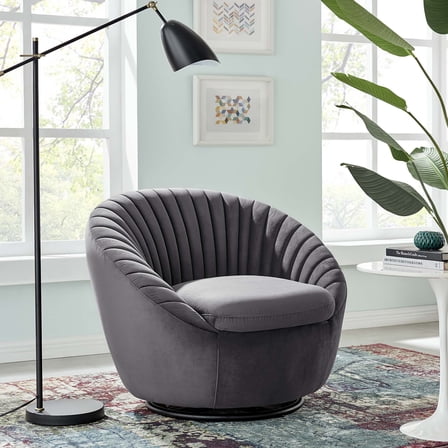 Modway Whirr Tufted Performance Velvet Swivel Chair in Black Gray