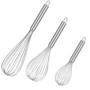 Modern and Simple Design Stainless Steel Balloon Whisk Set 8" 10" 12" for Kitchen Mixing,Whisking and Stirring - Pack of 3