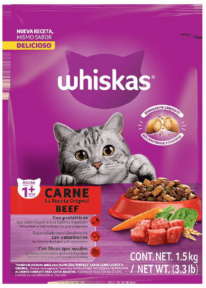 Whiskas Dry Beef Cat Food, 1.5kg (3.3lb) Bag