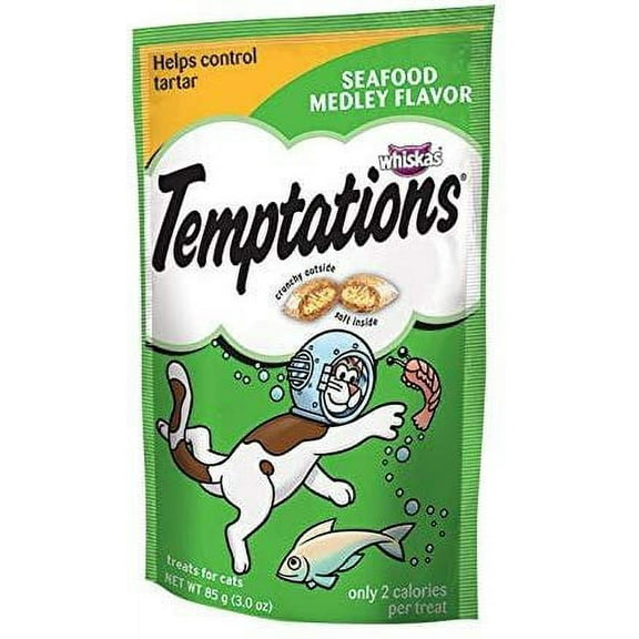 Whiskas Temptations Seafood Cat Treats - Crunchy Treats - 12 Pack, 3-Ounce Pouches