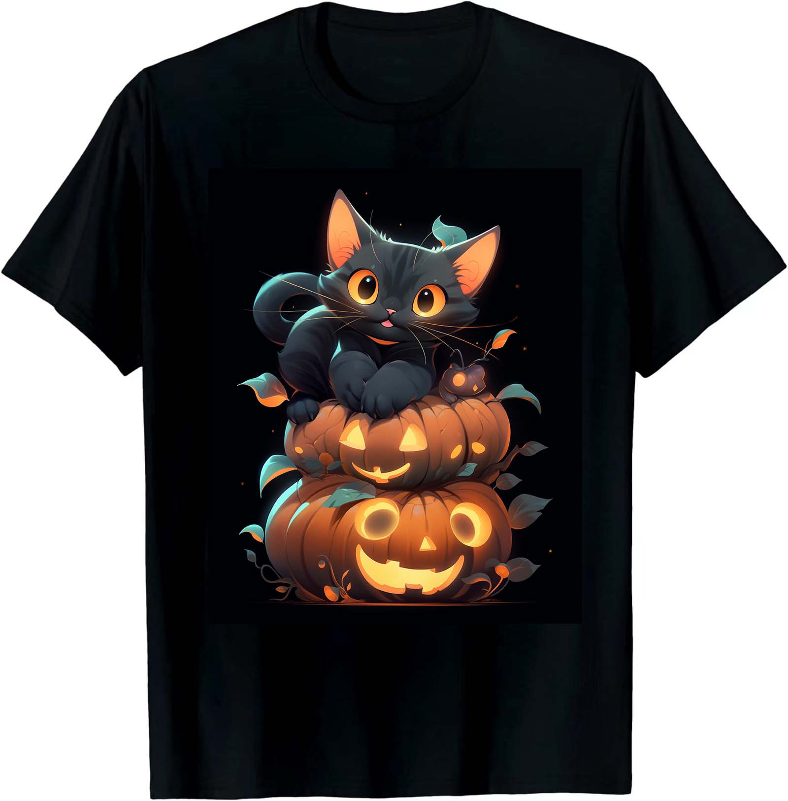 Whiskertastic Witch Hat Black Cat Halloween Tee