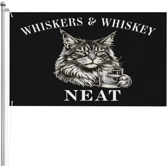 Whiskers And Whiskey Neat Cat Lover Bourbon Drinker 3x5 Ft Flag Double Sided Garden Yard Banner