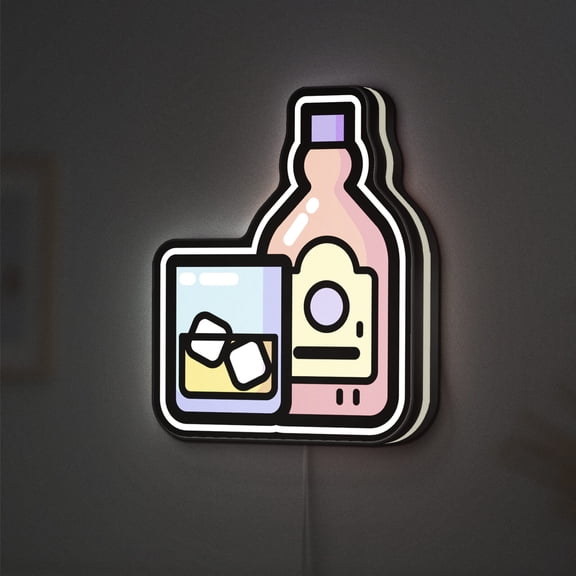 Whiskey 3D Novelty Light Box, Rustic Bar Light for Lounge Spaces and Beverage Themed Decor (Width 8 inch, 20cm)