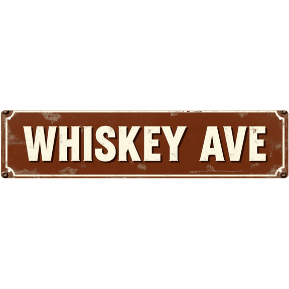 Whiskey Avenue Tin Sign - 16x4 Inches - Perfect for Bar, Lounge, Man Cave Decor - Bourbon Signs, Vintage Wall Art