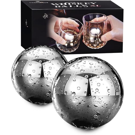 Whiskey Balls Reusable Stainless Steel Metal Ice Sphere Cubes Beverage Chilling Rocks Whiskey Stones for Red Wine, Bar Beer, Scotch, Vodka Drinks