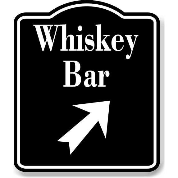 Whiskey Bar 45 Degree Up Right Arrow BLACK Aluminum Composite Sign, 8.5"x10"