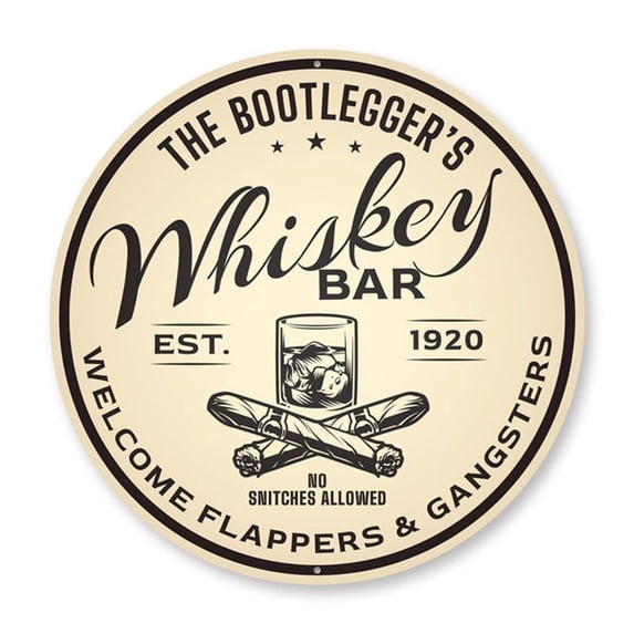 Whiskey Bar Sign, Est. Year Sign, Bar Aluminum Metal Decor Sign - 12" Round