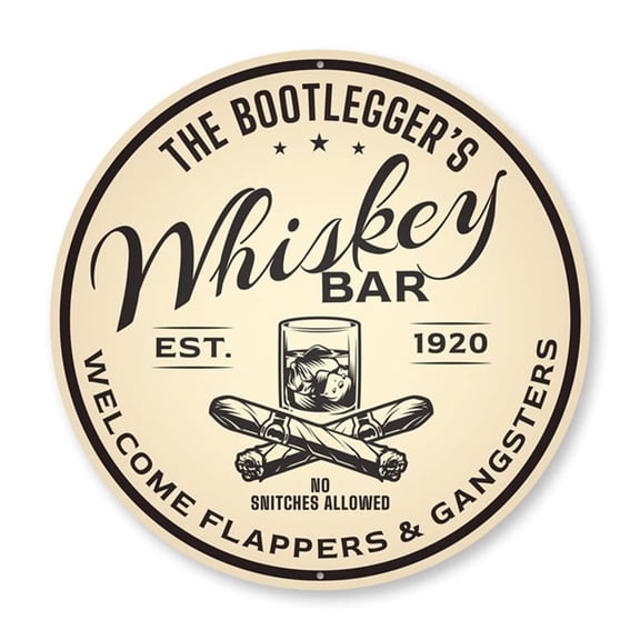 Whiskey Bar Sign, Est. Year Sign, Bar Aluminum Metal Decor Sign - 12" Round